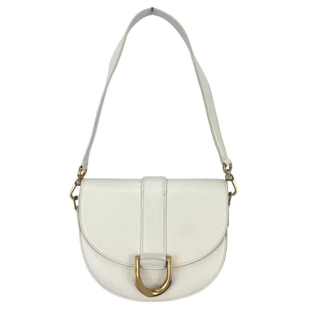 Charles & Keith Saddle Bag Shoulder Women's Small Cream Gold Chain Strap Chic